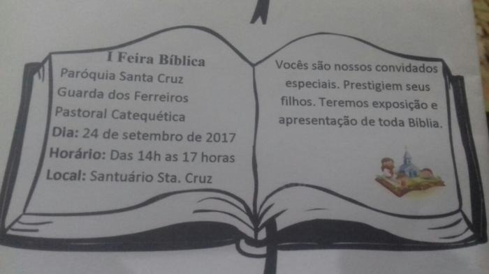 Paróquia Santa Cruz convida a população de Guarda dos Ferreiros  para 1ª Feira Bíblica