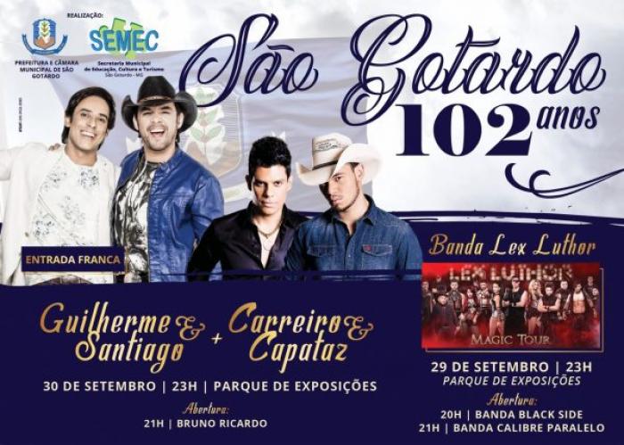 Confira a programação da festa de aniversário de São Gotardo  nos dias 29 e 30 de Setembro