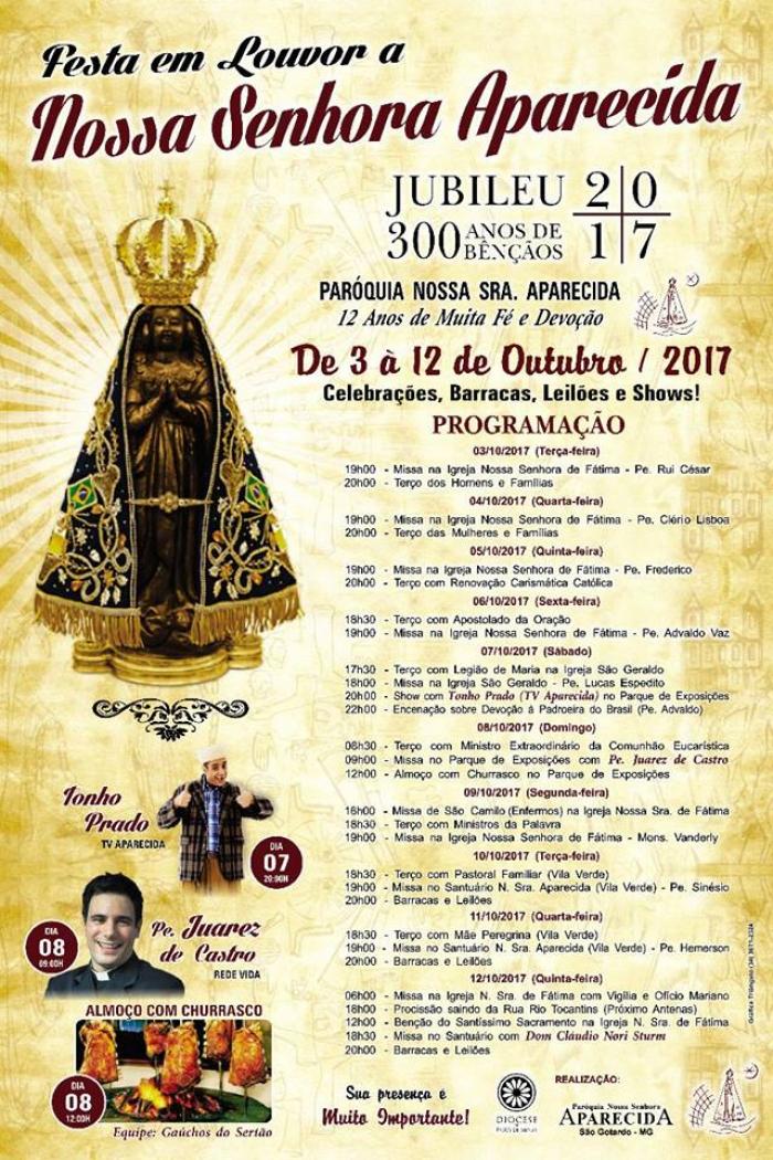  Confira a Programação da Festa em Louvor a Nossa Senhora Aparecida  em São Gotardo