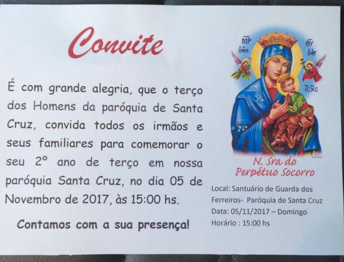 Participe do segundo aniversário do Terço dos Homens de Guarda dos Ferreiros
