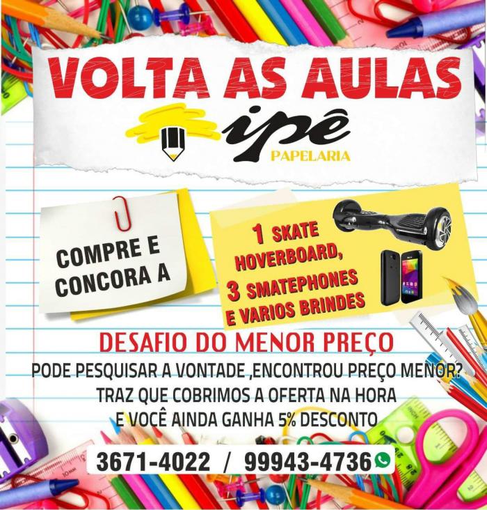 Volta às aulas da Ipê Papelaria tem os menores preços e uma incrível promoção em São Gotardo