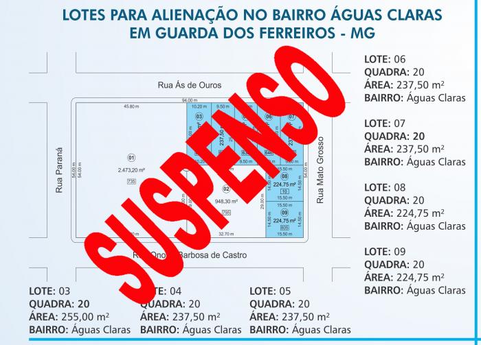 Suspenso leilão de lotes em Guarda dos Ferreiros e Rio Paranaíba