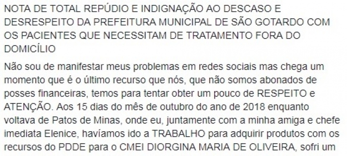 Denúncia: Paciente que depende do transporte para receber atendimento fora de São Gotardo reclama de atraso e falta de lugar em micro-ônibus