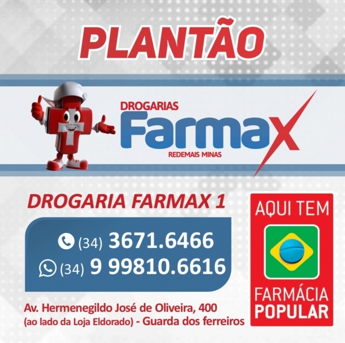 Drogaria Farmax 1 é a farmácia de plantão neste fim de semana em Guarda dos Ferreiros