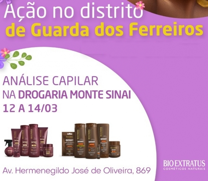 Drogaria Monte Sinai em Guarda dos Ferreiros oferece análise capilar gratuita nesta sexta e sábado