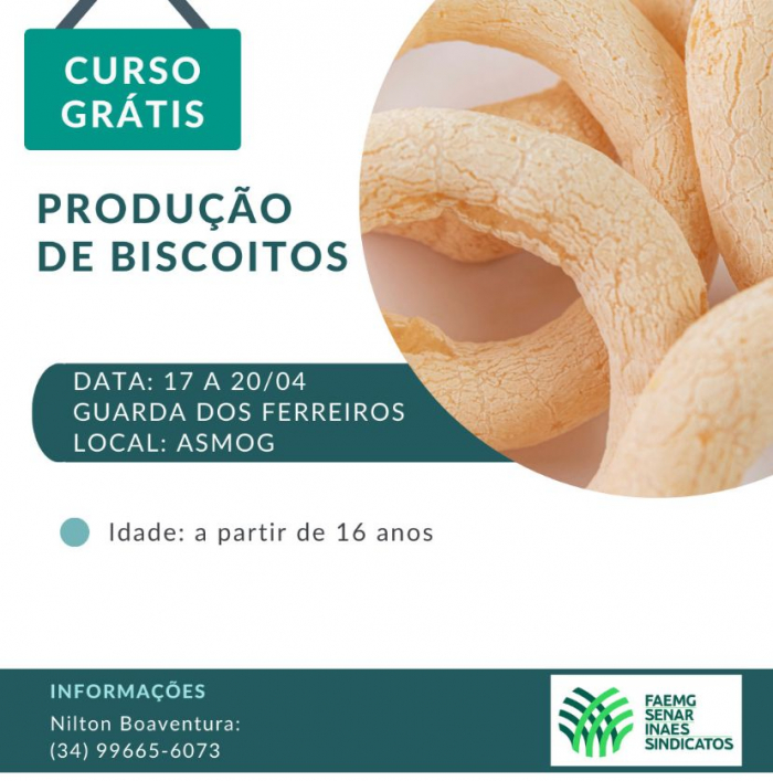 Inscrições abertas: Curso de produção de biscoitos será realizado na ASMOG em Guarda dos Ferreiros