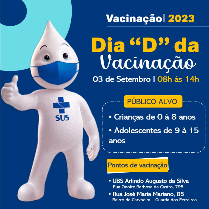 Dia D de vacinação será realizado neste domingo na UBS Arlindo Augusto e Carvoeira para crianças e adolescentes em Guarda dos Ferreiros