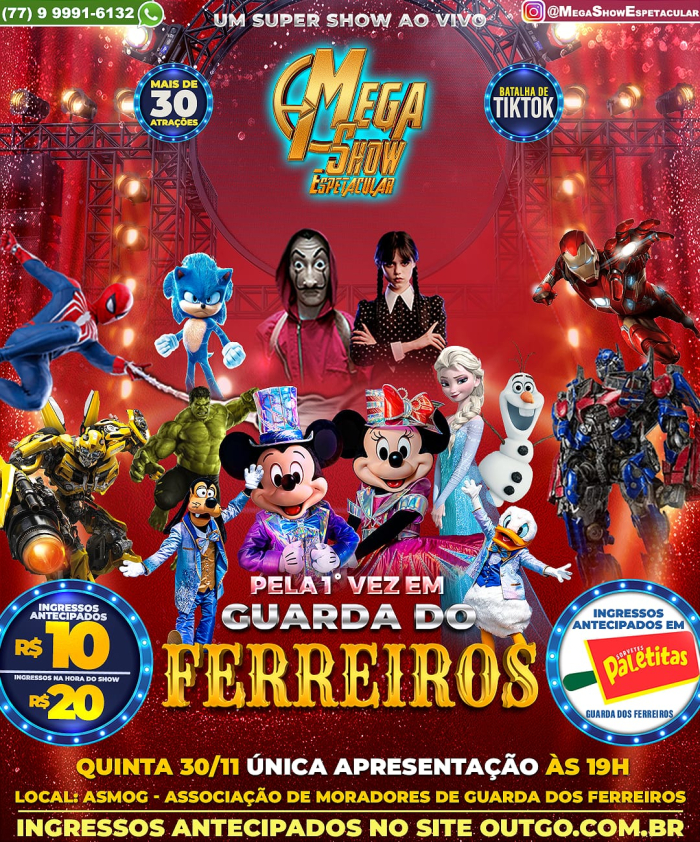 Mega Show Espetacular acontece nesta quinta-feira na ASMOG em Guarda dos Ferreiros