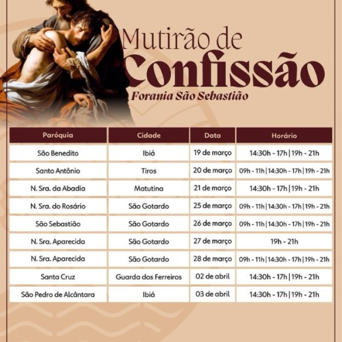 Mutirão de Confissões acontece nesta quarta-feira em Guarda dos Ferreiros